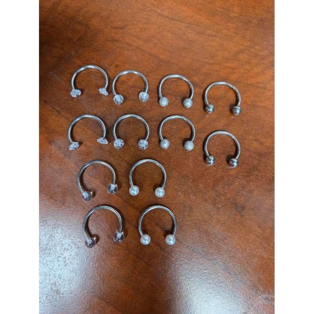 12pc Horseshoe Septum Piercing Lot Silver Tone Glitter Pearl Crystal Barbells